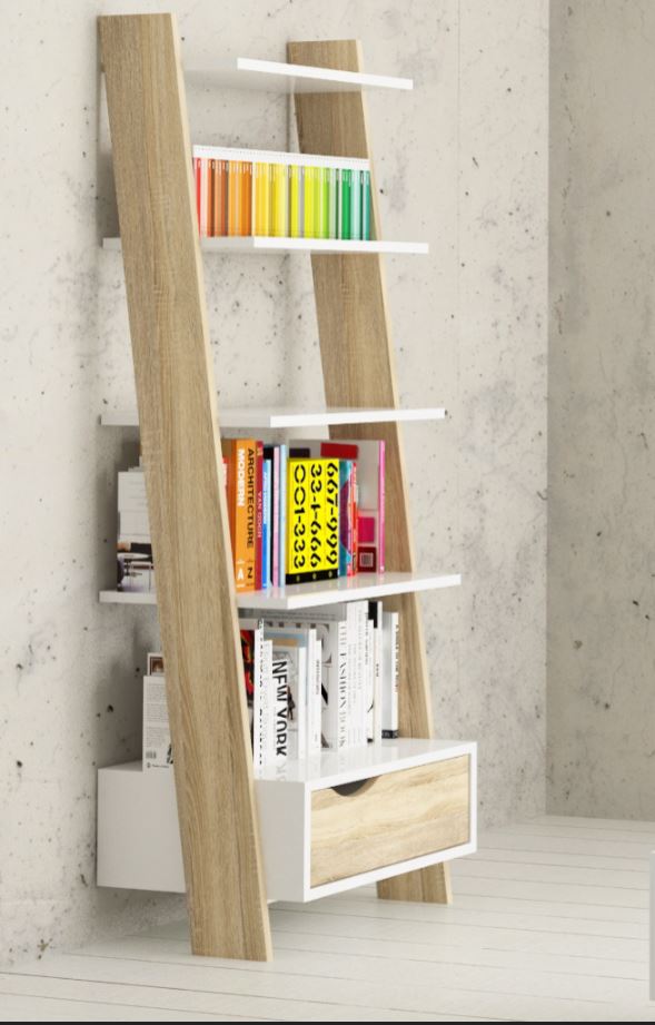 Regal OSLO Wohnregal Bücherregal Standregal Weiß / Eiche Struktur