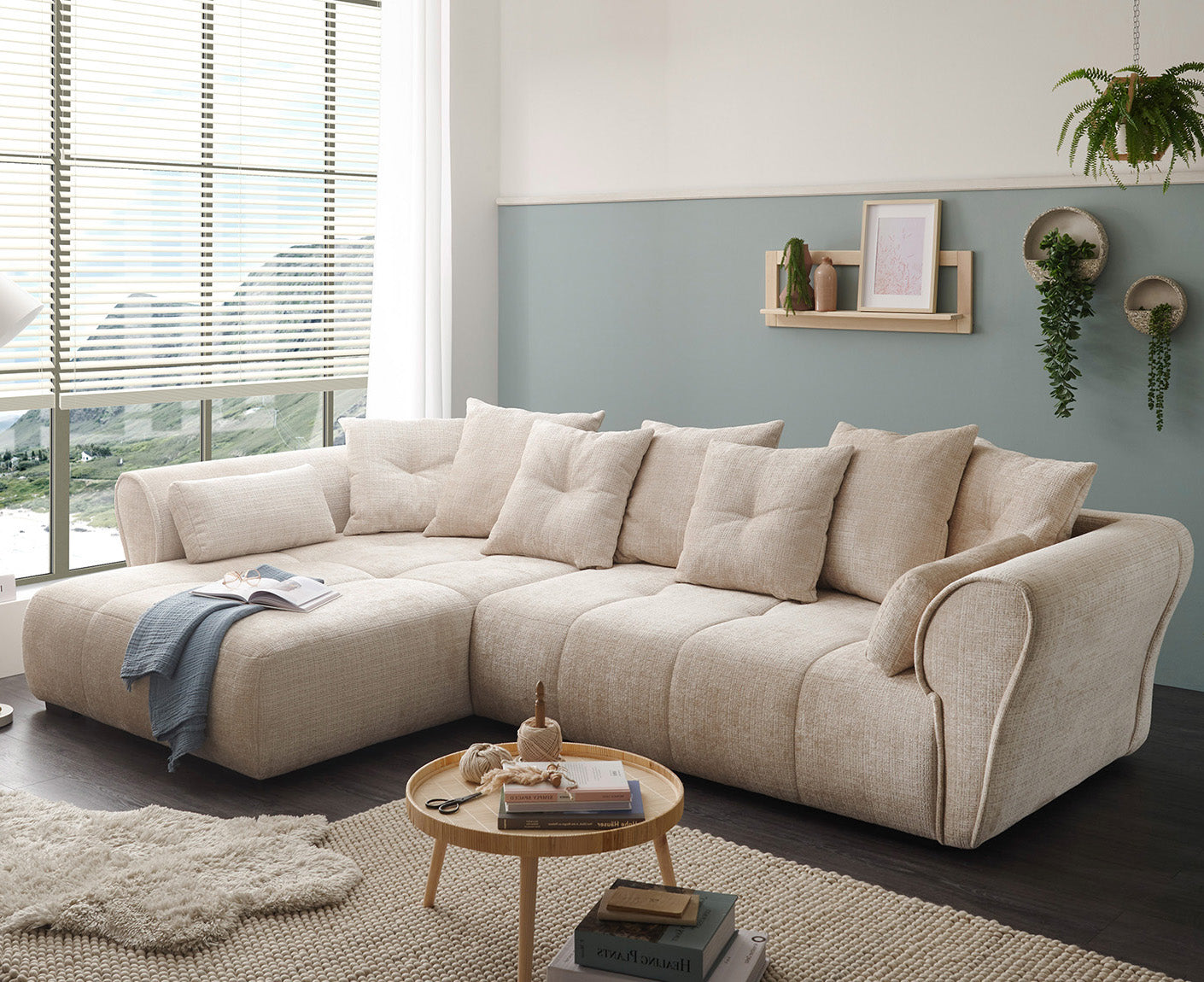Riska Ecksofa 330 x 197 cm inkl. Rückenkissen & Zierkissen