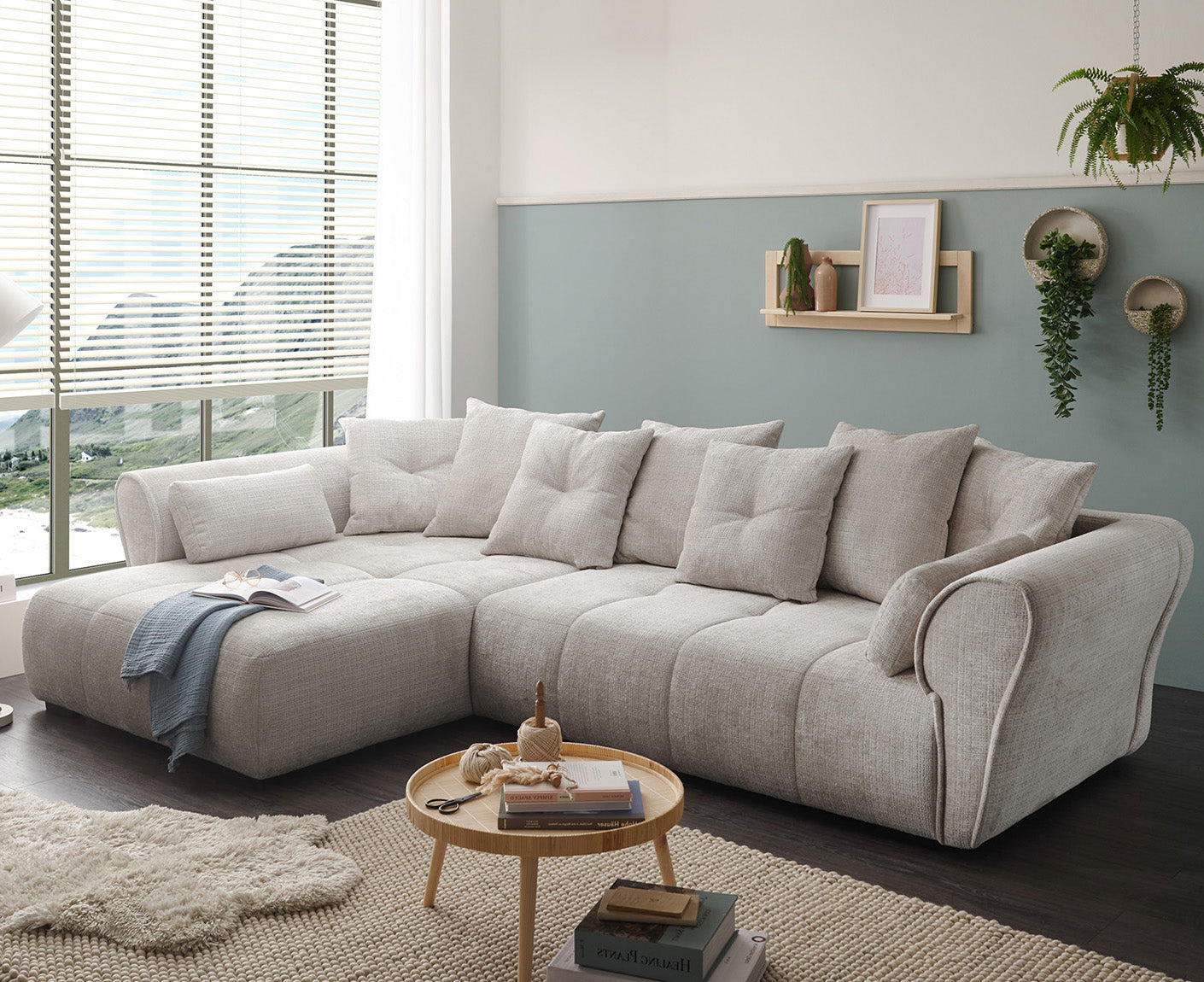 Riska Ecksofa 330 x 197 cm inkl. Rückenkissen & Zierkissen