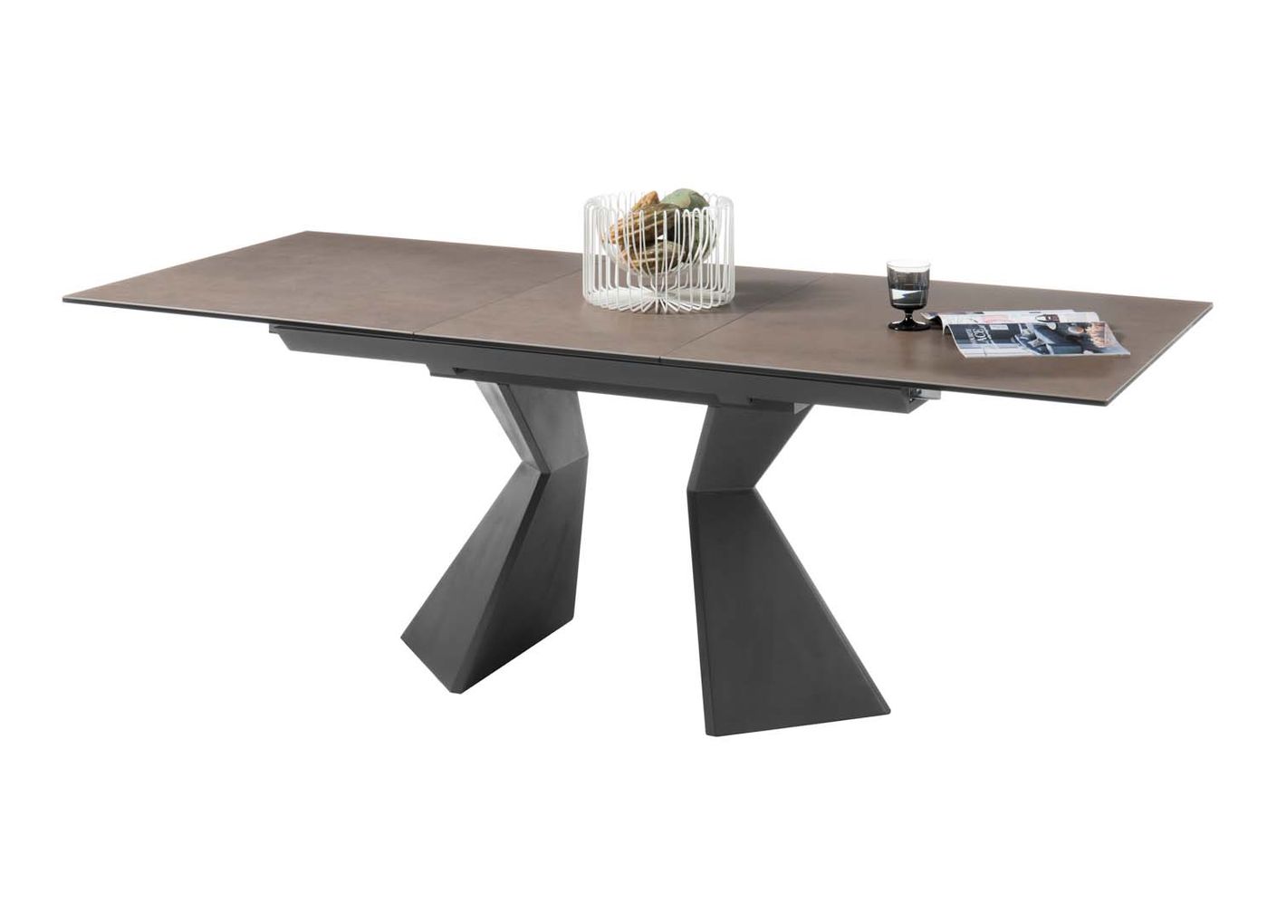 Essgruppe Esszimmer 7-tlg. Keramiktisch ausziehbar Taupe / Altrosa Flower