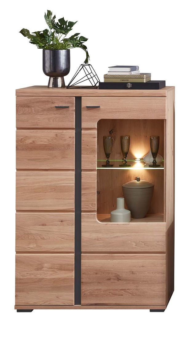 SONOS Wohnzimmerkomplettset inkl. LED-Beleuchtung Artisan Eiche Massiv / Abs. Schwarz Matt