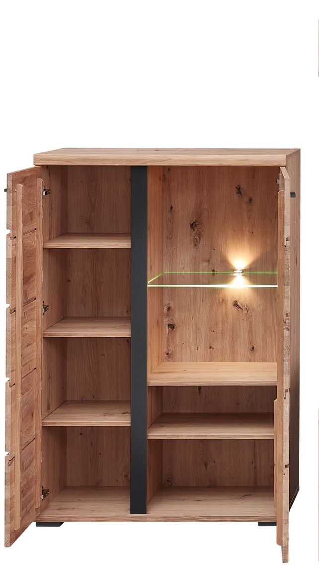 SONOS Wohnzimmerkomplettset inkl. LED-Beleuchtung Artisan Eiche Massiv / Abs. Schwarz Matt