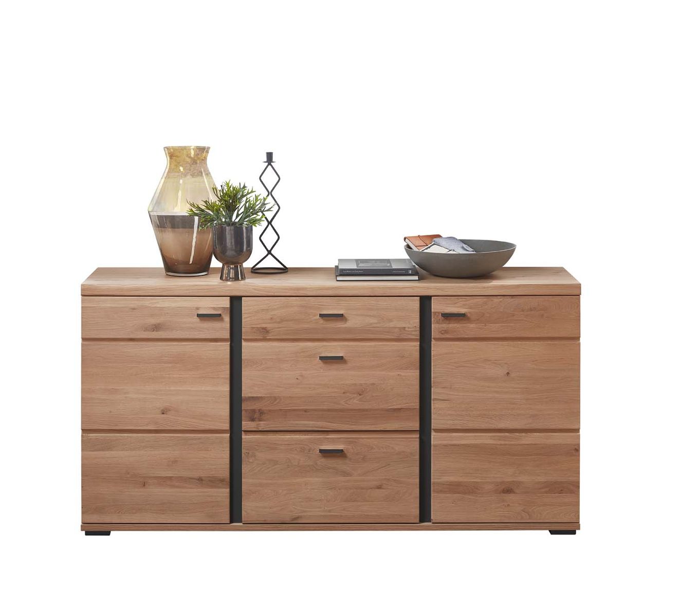 SONOS Wohnzimmerkomplettset inkl. LED-Beleuchtung Artisan Eiche Massiv / Abs. Schwarz Matt