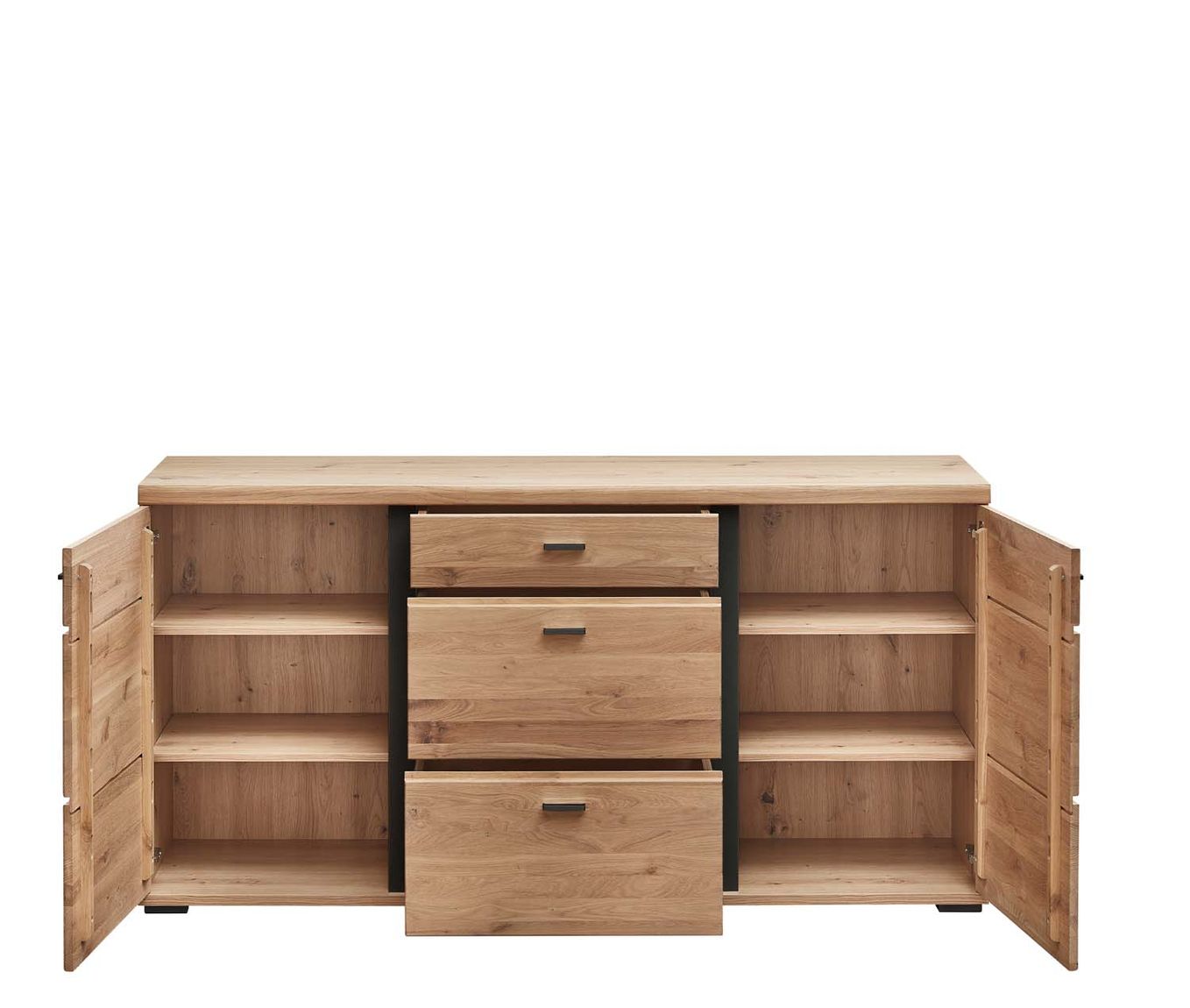 SONOS Wohnzimmerkomplettset inkl. LED-Beleuchtung Artisan Eiche Massiv / Abs. Schwarz Matt