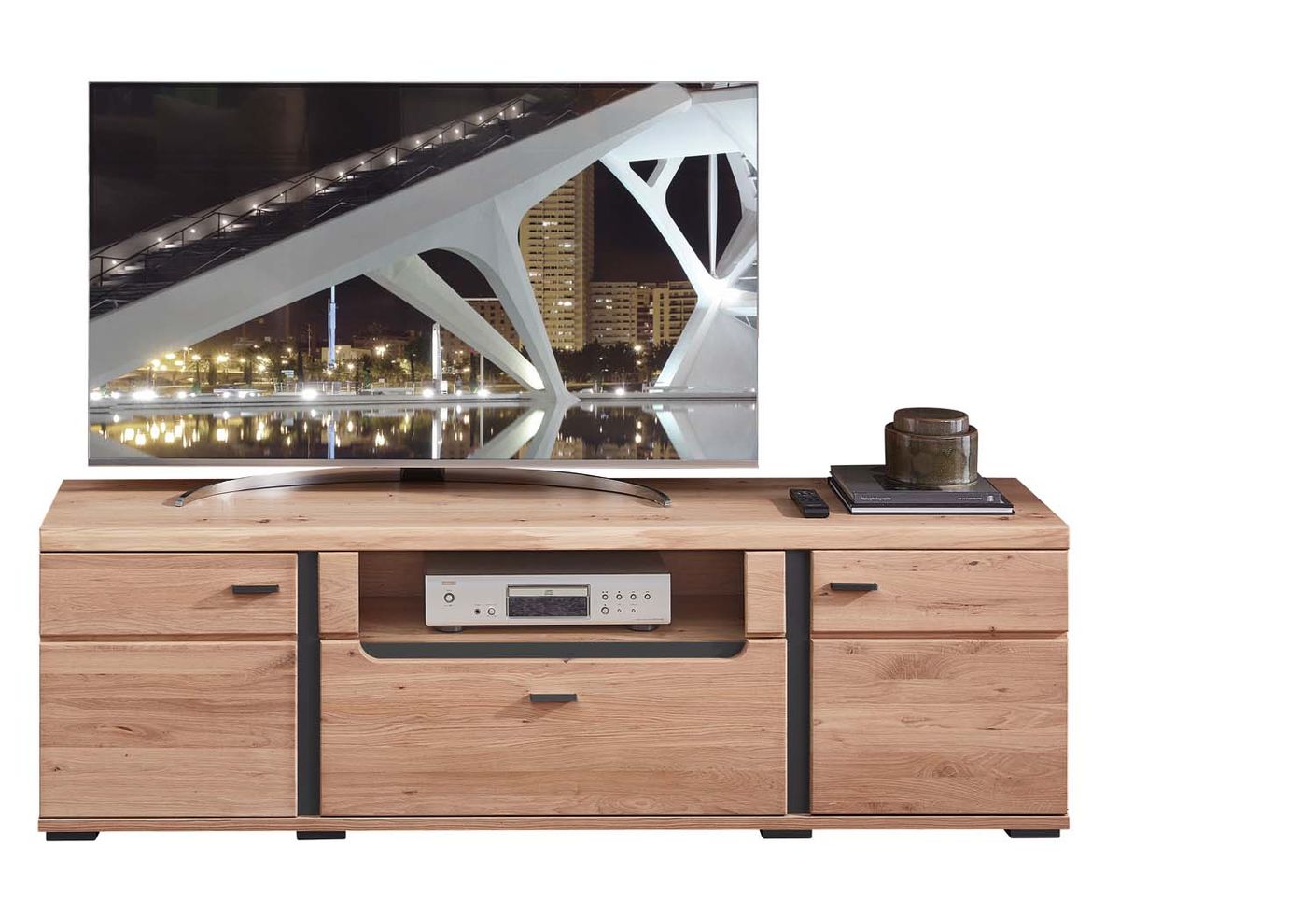 SONOS Wohnzimmerkomplettset inkl. LED-Beleuchtung Artisan Eiche Massiv / Abs. Schwarz Matt