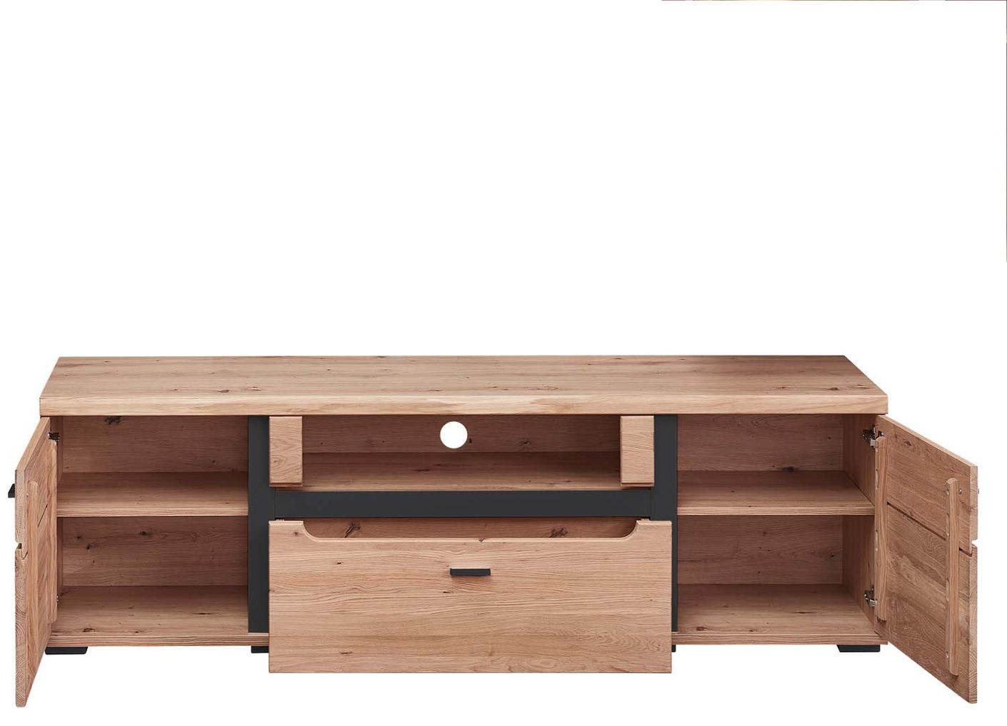 SONOS Wohnzimmerkomplettset inkl. LED-Beleuchtung Artisan Eiche Massiv / Abs. Schwarz Matt