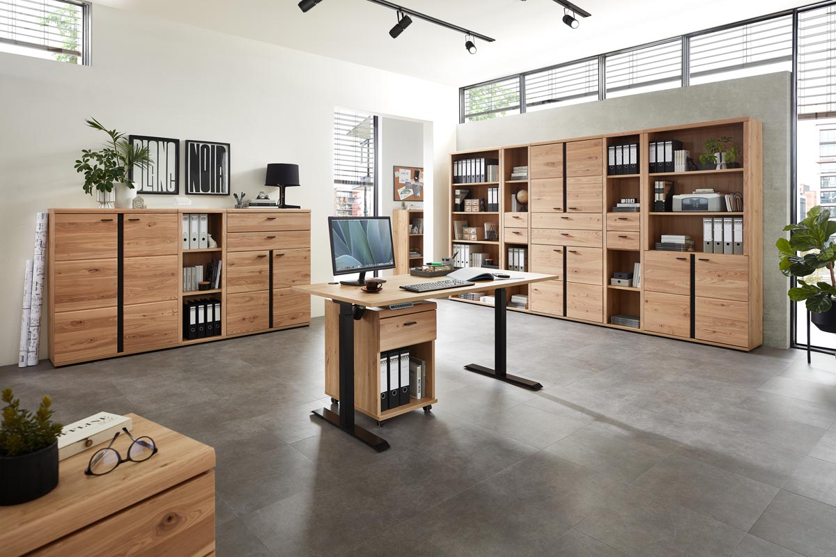Sonos Schreibtisch 160 x 77 cm höhenverstellbar Altesche massiv / Artisan Eiche
