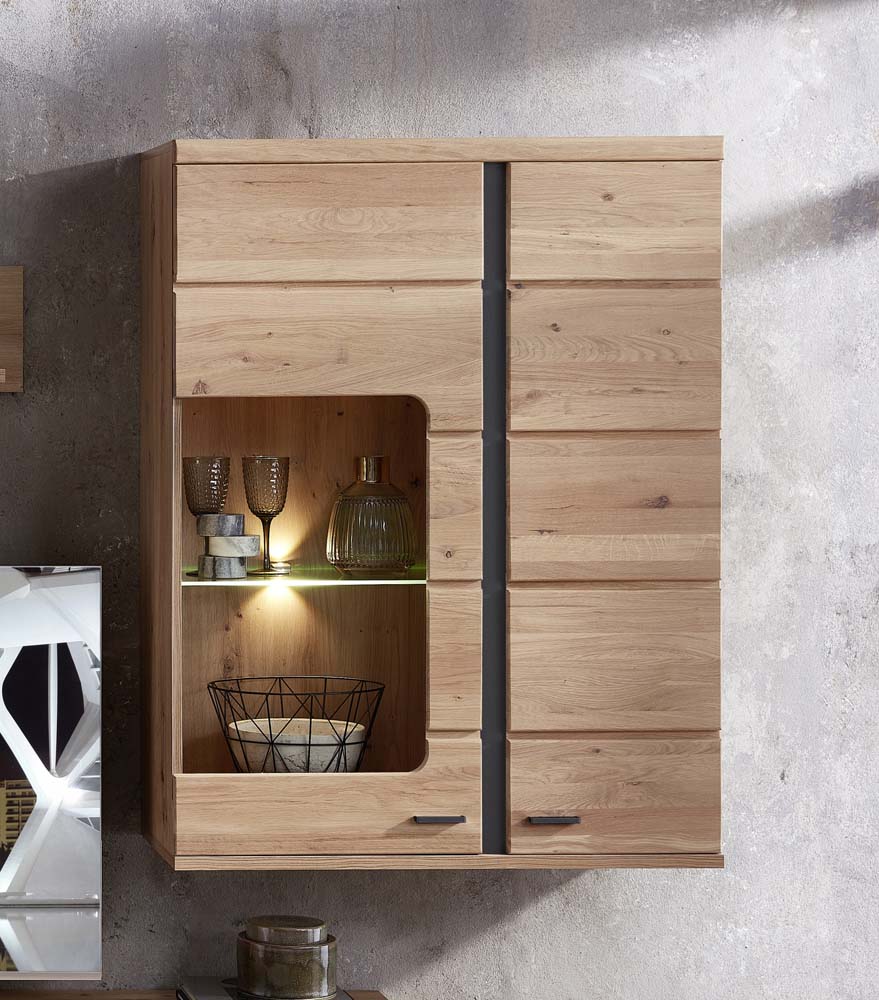 Sonos II Hängevitrine inkl. LED-Beleuchtung Altesche Bianco Massiv / Mattschwarz