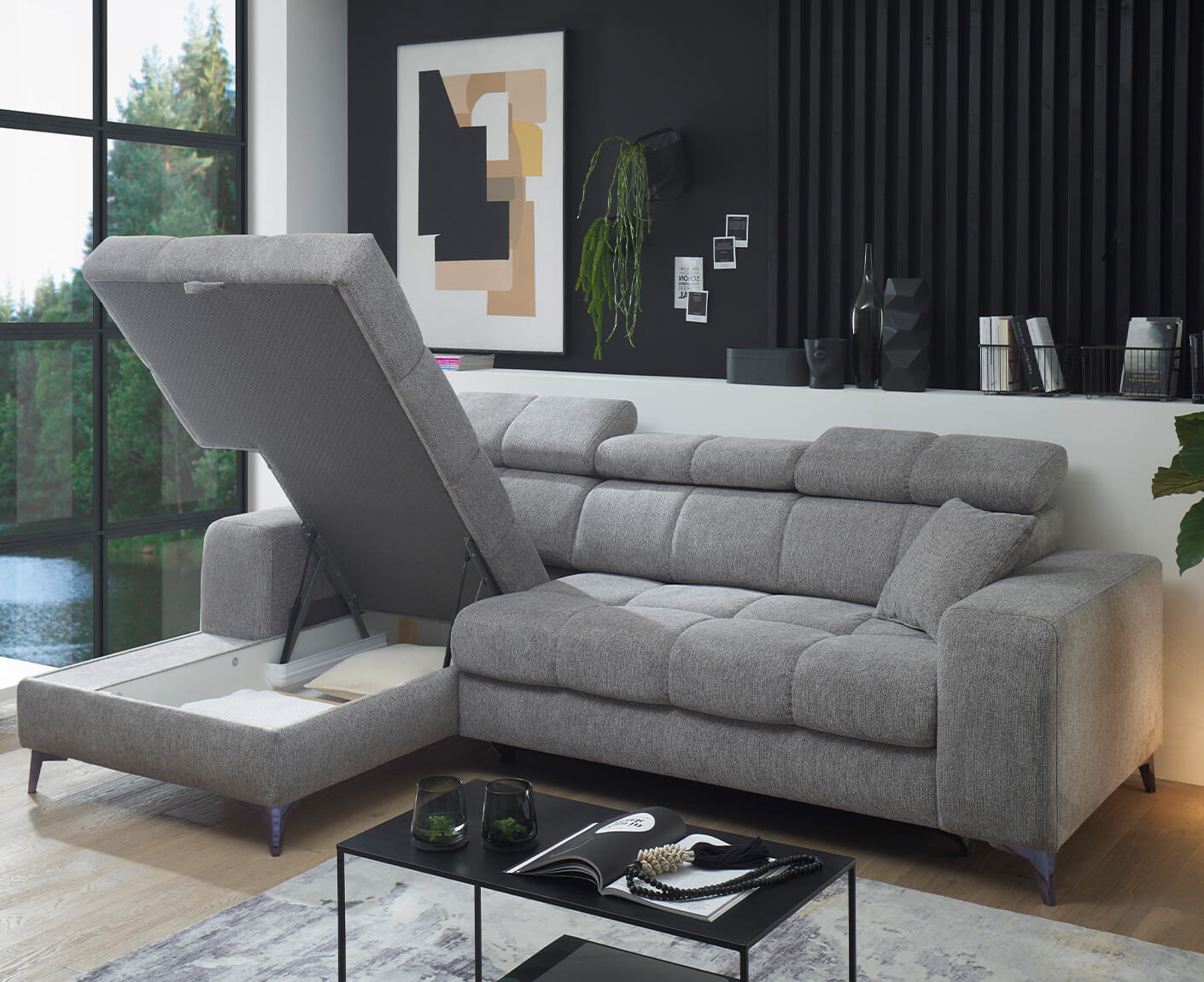 Sydney Ecksofa Longchair 268 x 172 cm, mit Schlaffunktion & Bettkasten