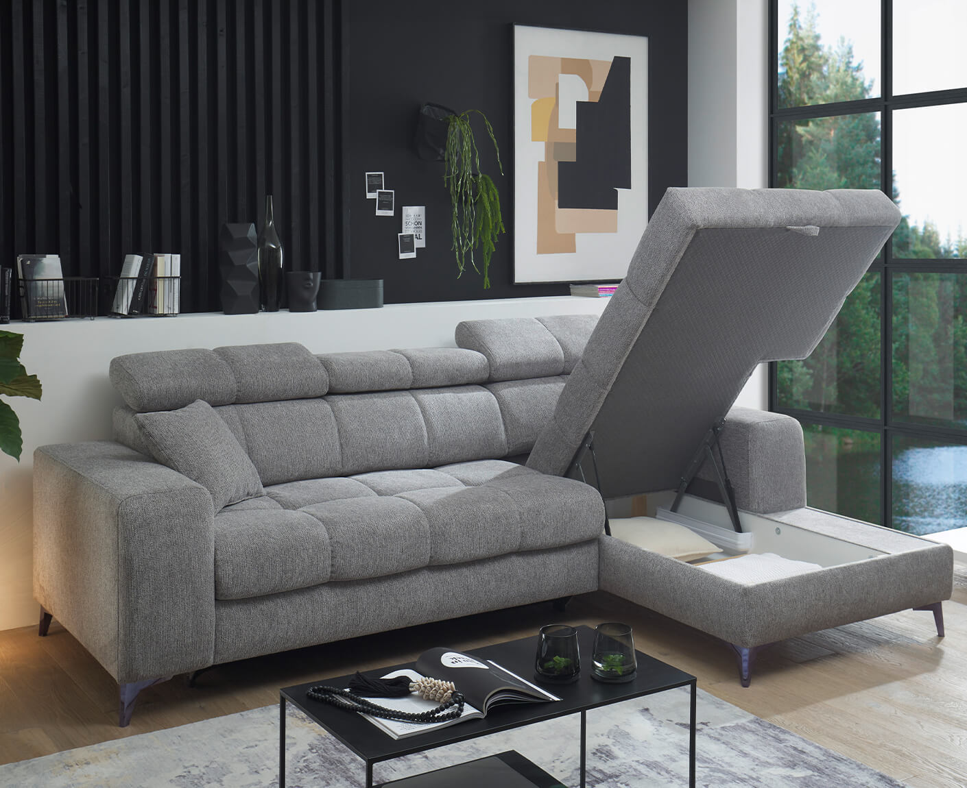 Sydney Ecksofa Longchair 268 x 172 cm, mit Schlaffunktion & Bettkasten
