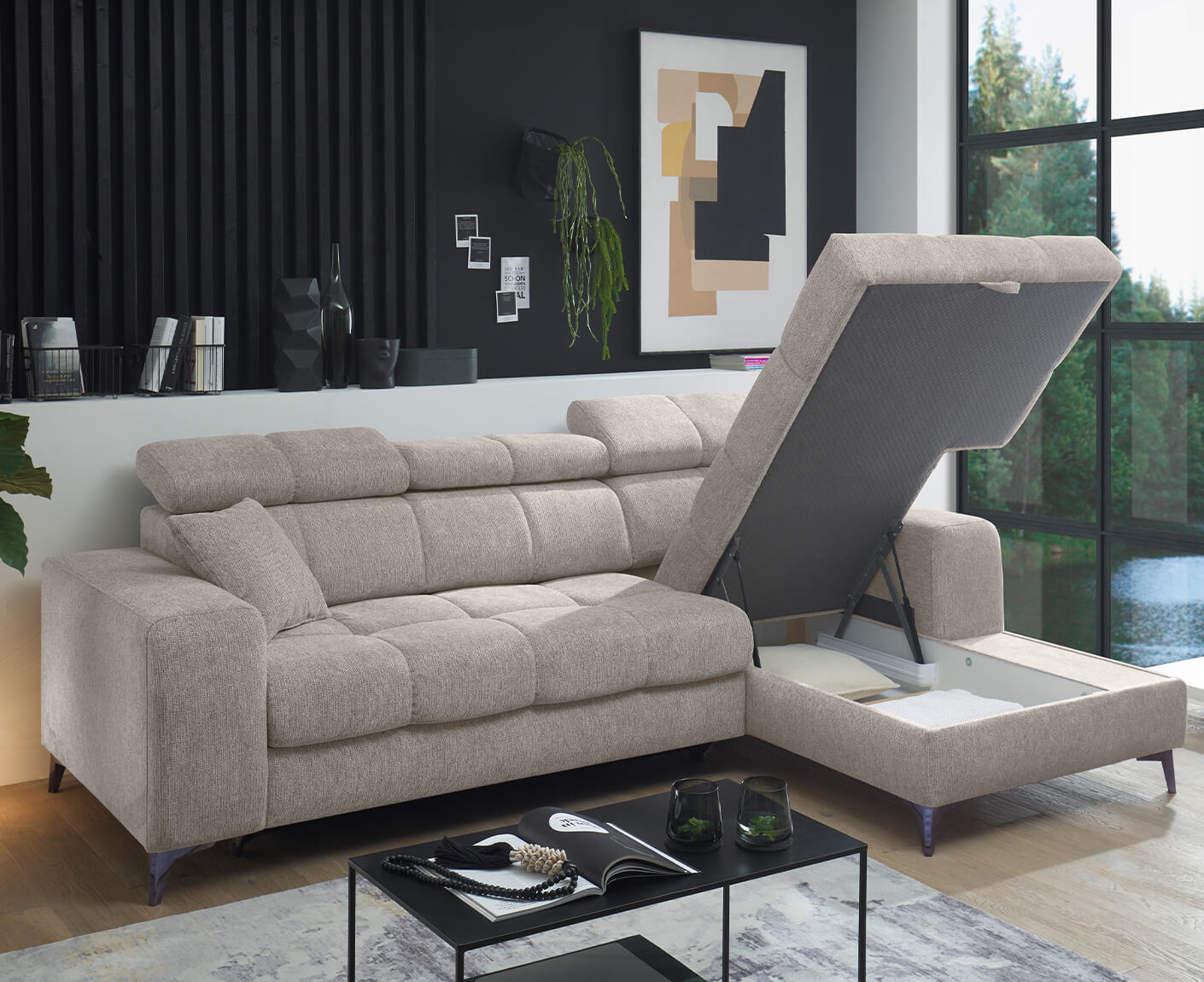Sydney Ecksofa Longchair 268 x 172 cm, mit Schlaffunktion & Bettkasten