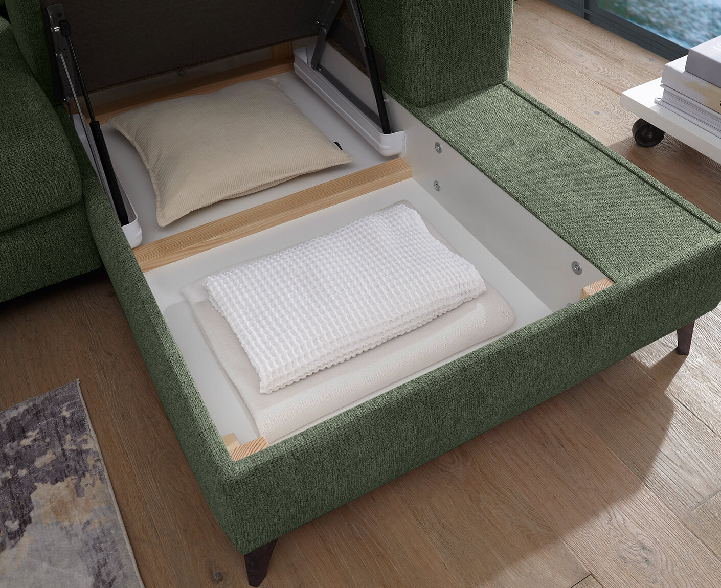 Sydney Ecksofa Longchair 268 x 172 cm, mit Schlaffunktion & Bettkasten