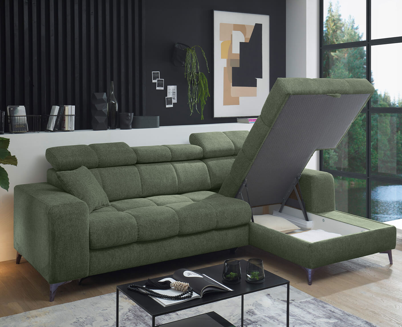 Sydney Ecksofa Longchair 268 x 172 cm, mit Schlaffunktion & Bettkasten
