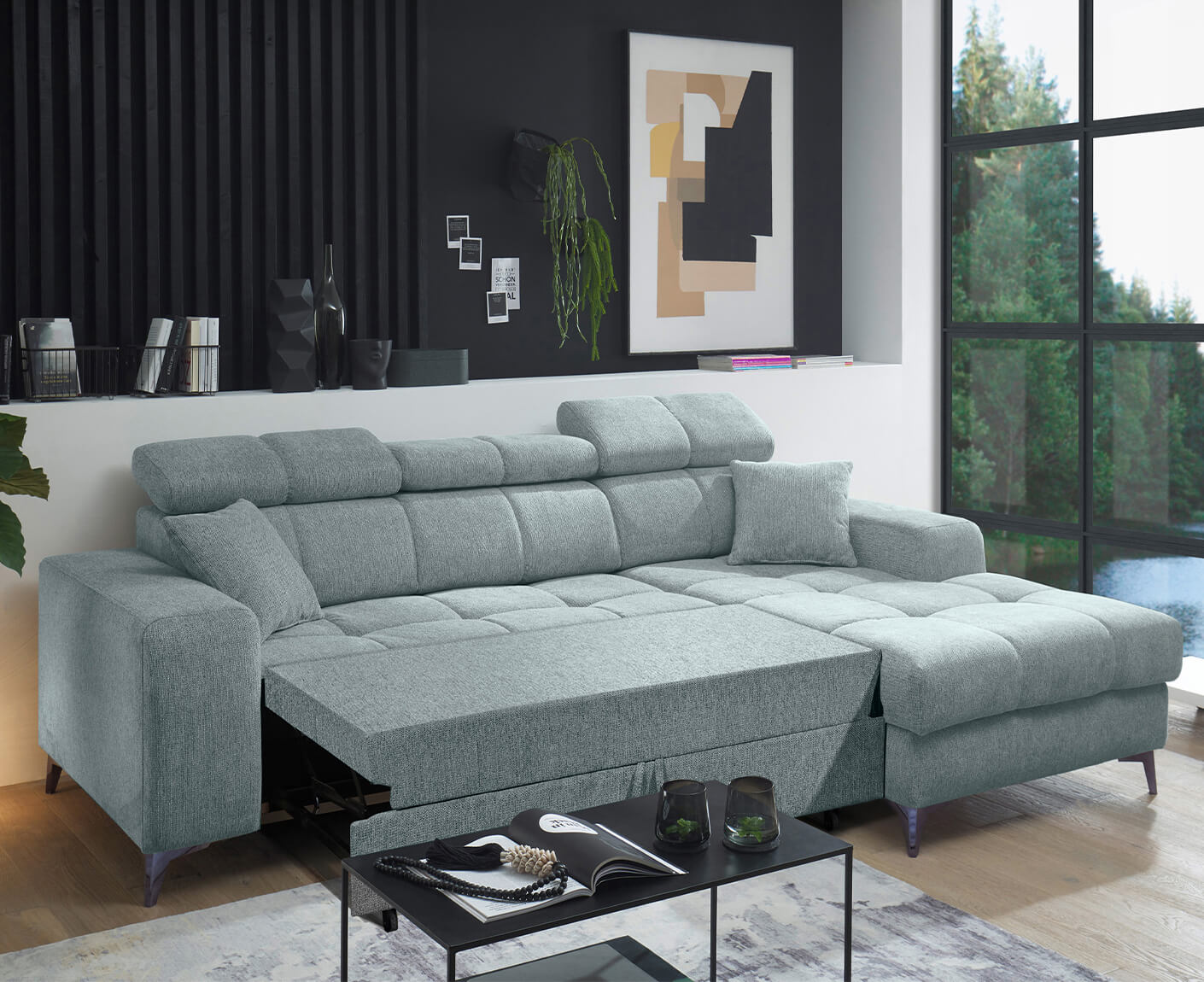 Sydney Ecksofa Longchair 268 x 172 cm, mit Schlaffunktion & Bettkasten