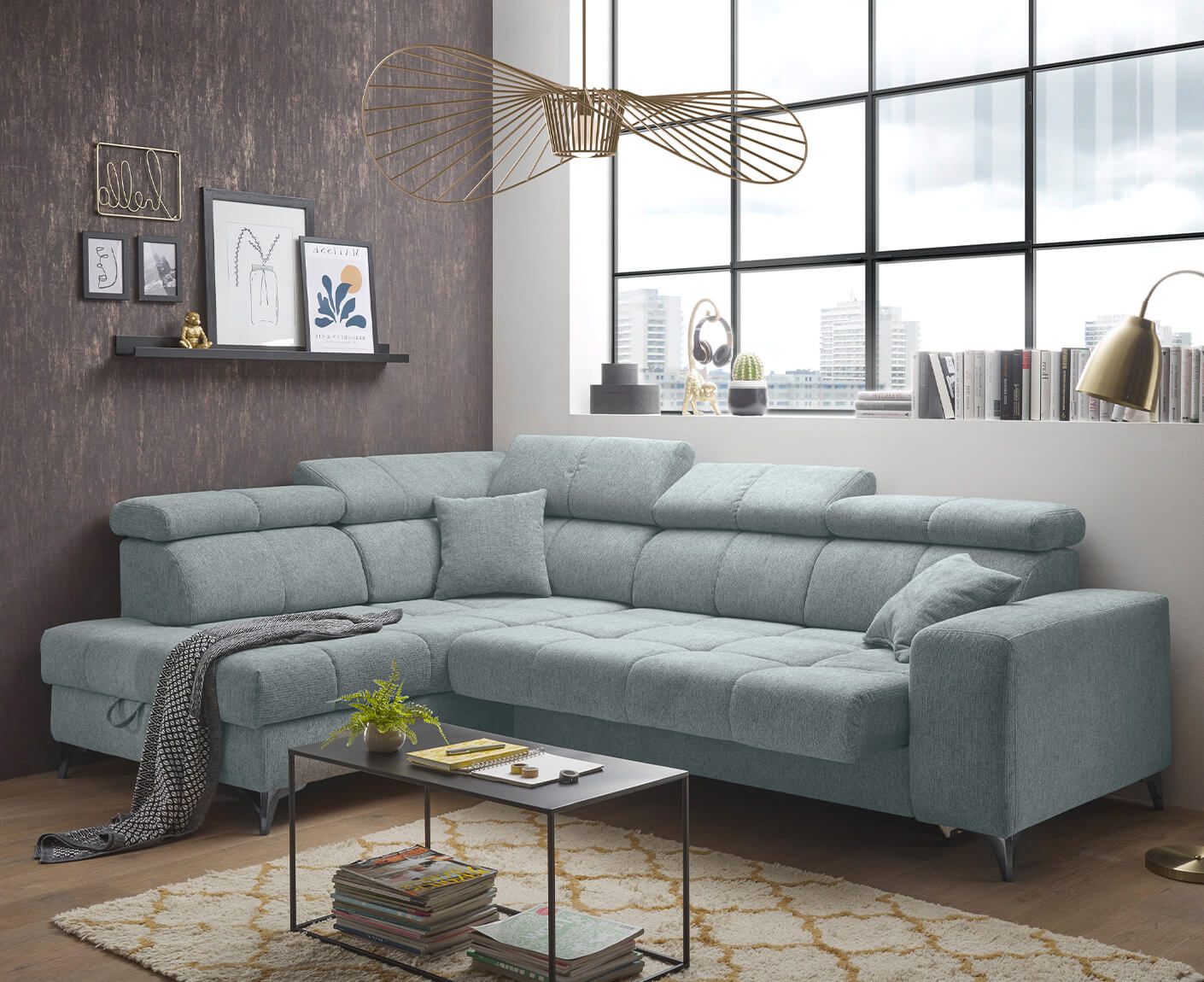 Sydney Ecksofa 282 x 198 cm, mit elektrischer Sitztiefenverstellung & Bettkasten