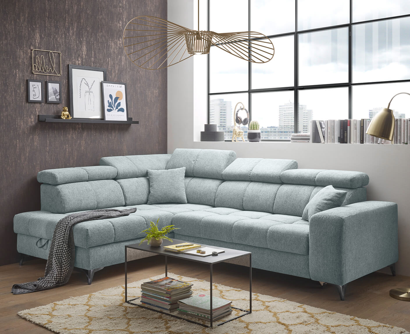 Sydney Ecksofa 282 x 198 cm, mit elektrischer Sitztiefenverstellung & Bettkasten