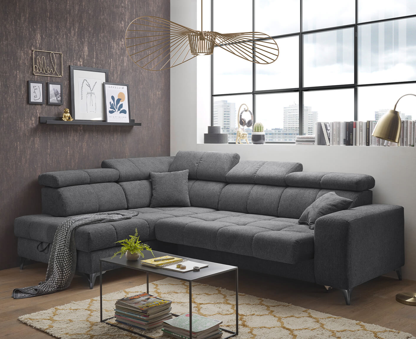 Sydney Ecksofa 282 x 198 cm, mit elektrischer Sitztiefenverstellung & Bettkasten