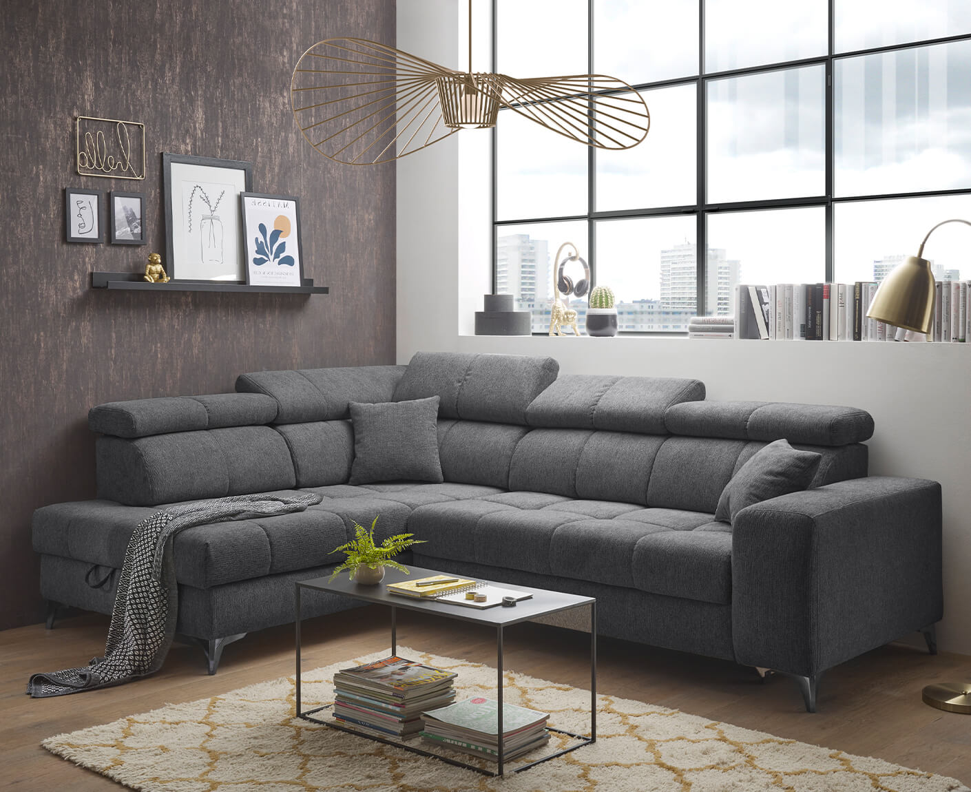 Sydney Ecksofa 282 x 198 cm, mit elektrischer Sitztiefenverstellung & Bettkasten