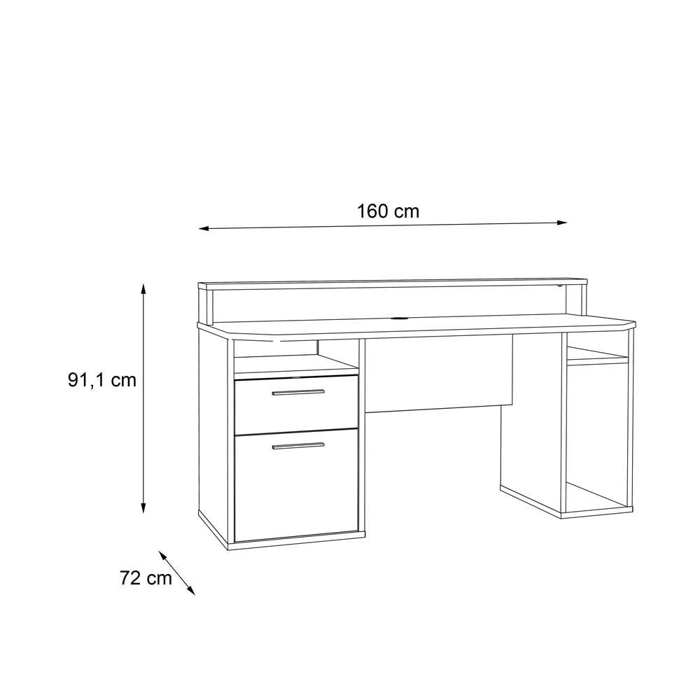 TURKU Gaming Schreibtisch 160 x 72 cm mit Schubladen Schwarz