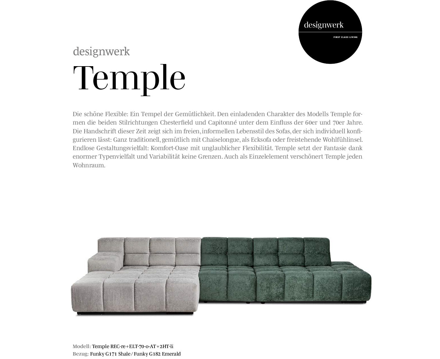 designwerk Temple 3-Sitzer Sofa | 288 x 113 cm| mit Rückenverstellung | Microfaser