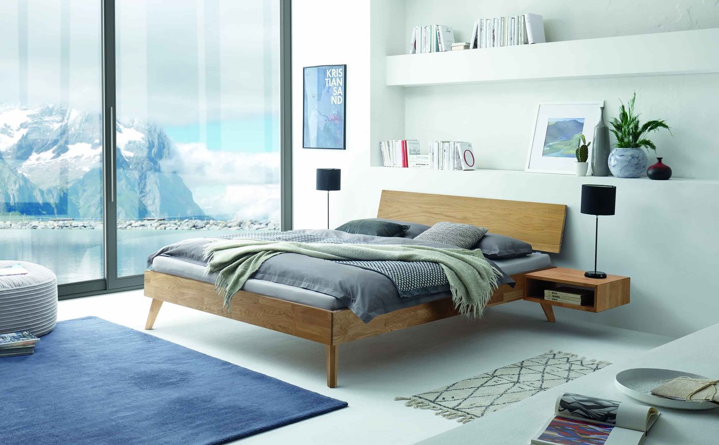 Ancona Massivholzbett, 90-200 cm wählbar, Eiche bianco geölt