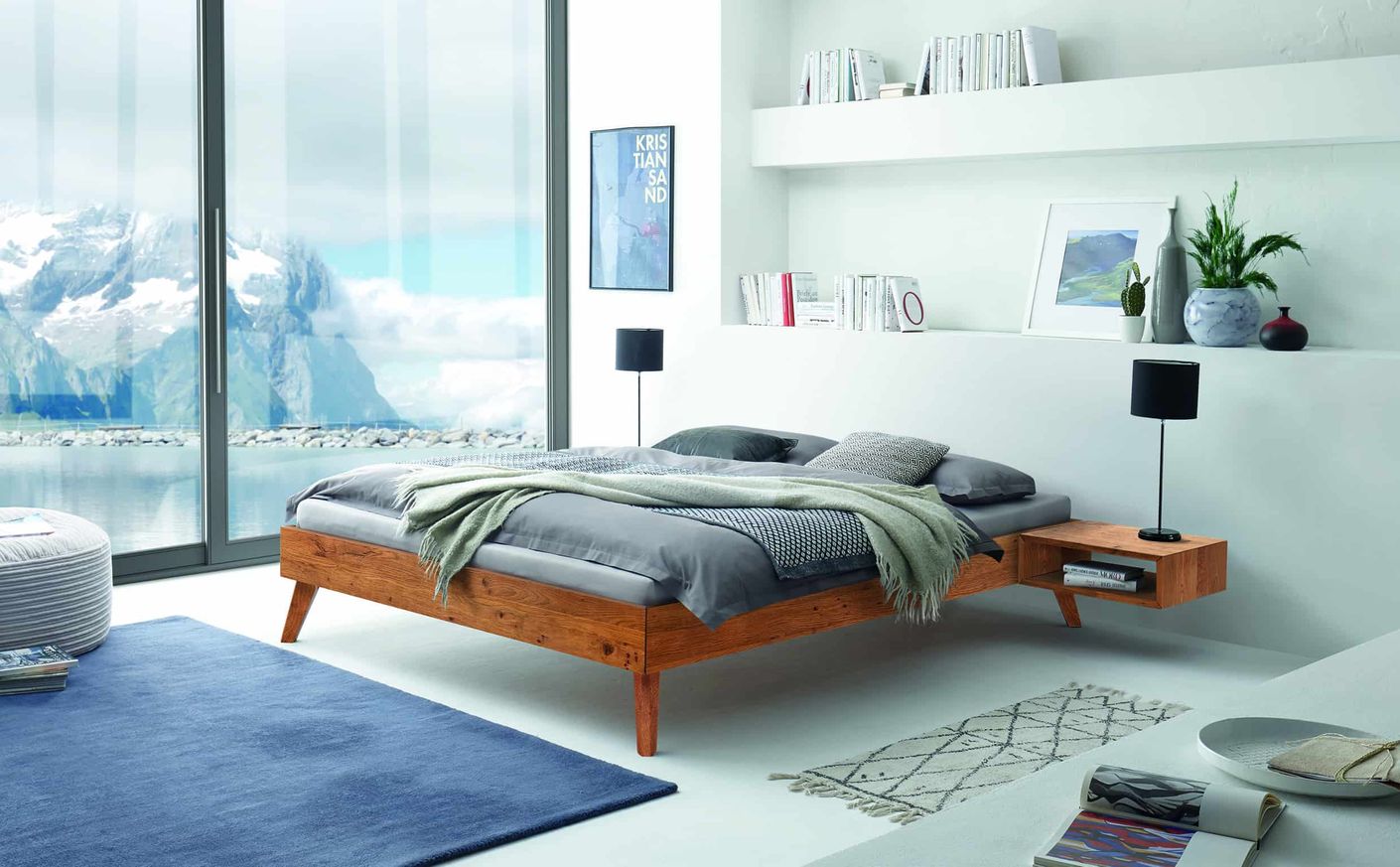 Calvari Massivholzbett, 90-200 cm wählbar, Wildeiche geölt
