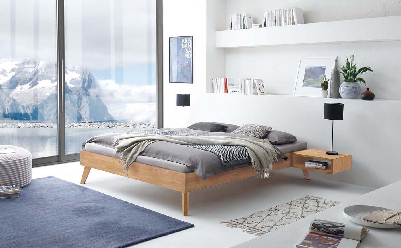 Calvari Massivholzbett, 90-200 cm wählbar, Eiche bianco geölt