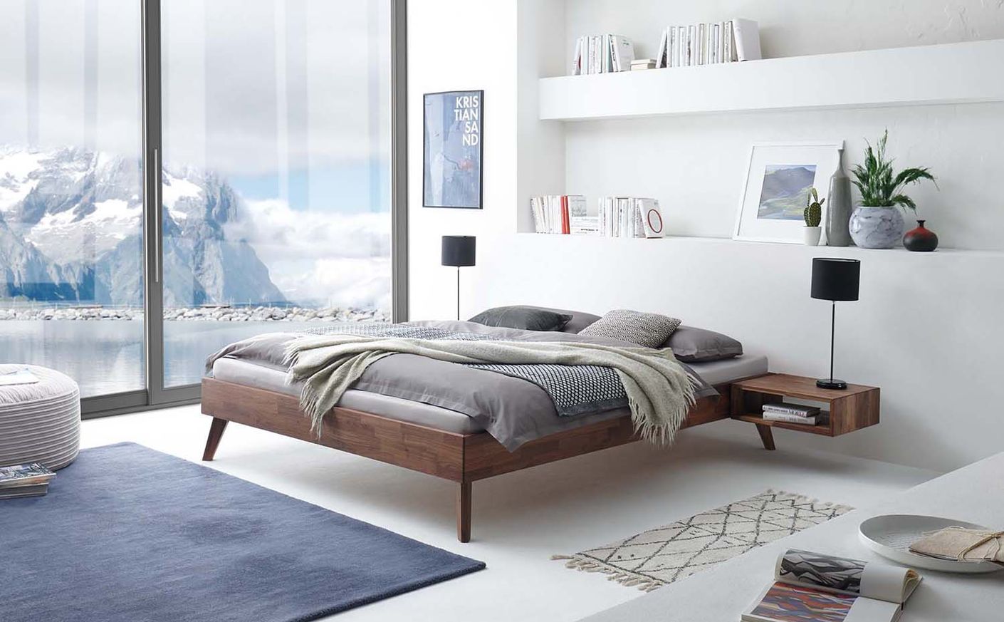 Calvari Massivholzbett, 90-200 cm wählbar, Nussbaum geölt
