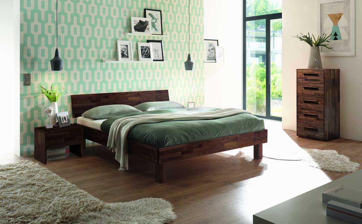 Forti Massivholzbett, 90-200 cm wählbar, Nussbaum geölt