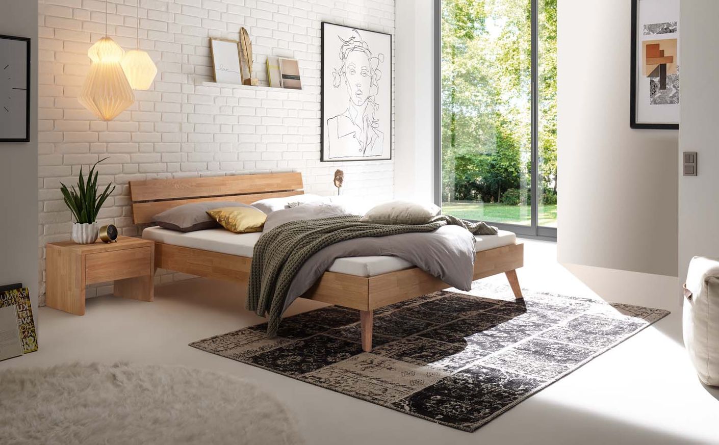Ortona Massivholzbett, 90-200 cm wählbar, Eiche bianco geölt