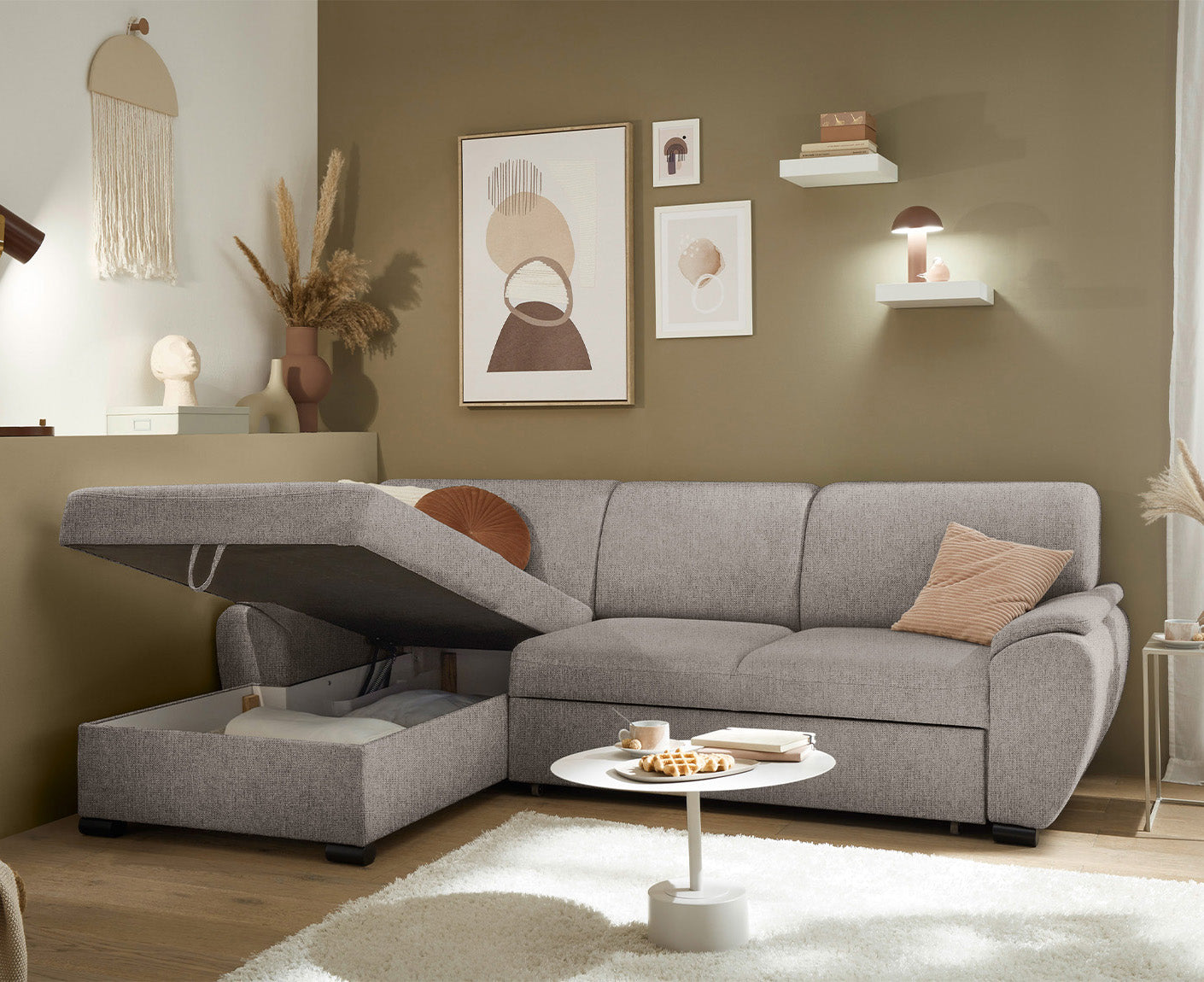 Ulm Ecksofa 250 x 175 cm, mit Schlaffunktion & Bettkasten