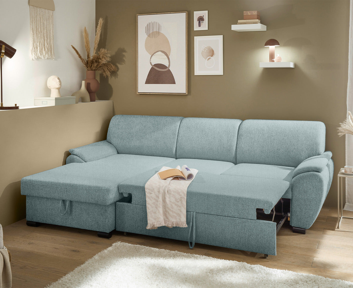 Ulm Ecksofa 250 x 175 cm, mit Schlaffunktion & Bettkasten