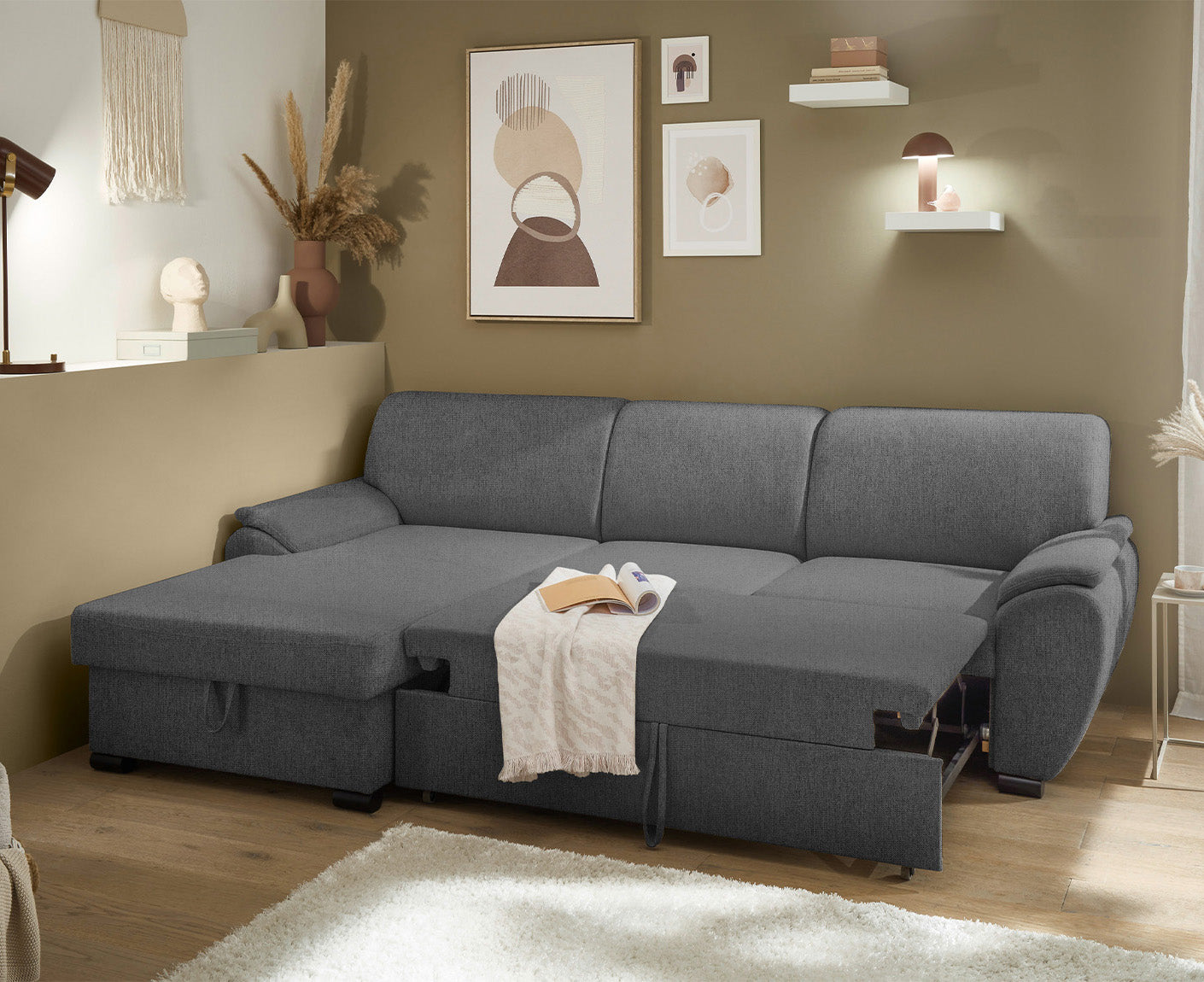 Ulm Ecksofa 250 x 175 cm, mit Schlaffunktion & Bettkasten