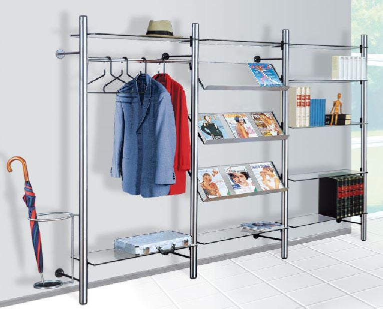 ARTE Garderobe Prospektregal Regal Garderobenständer Edelstahl/Glas