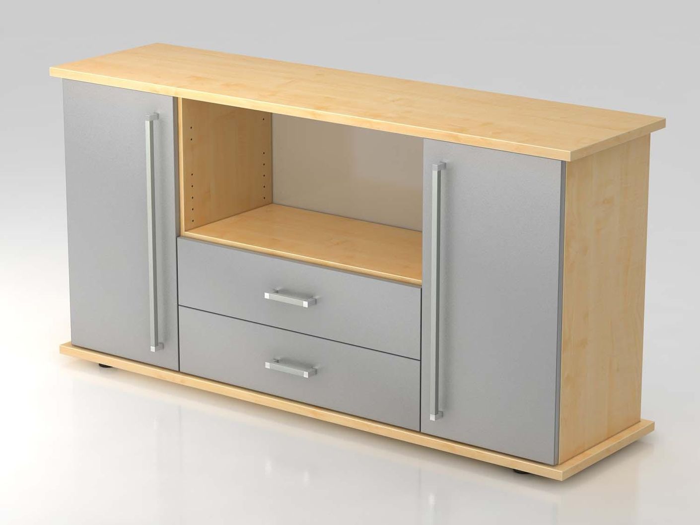 Sideboard 2OH mit Türen und Schubladen 166cm Ahorn / Silber