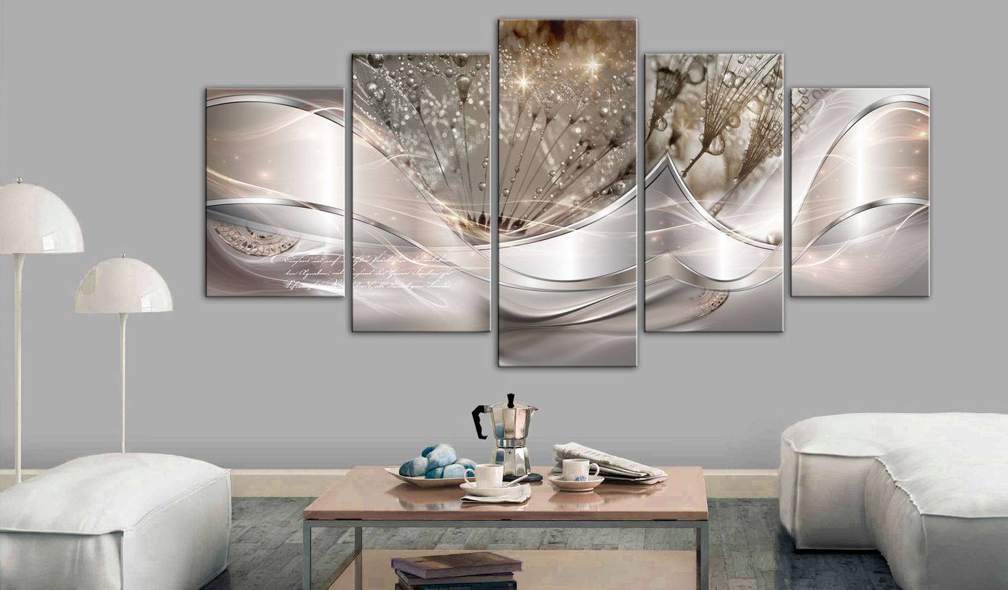 Wandbild - Sparkling Dandelions (5 Parts) Beige Wide