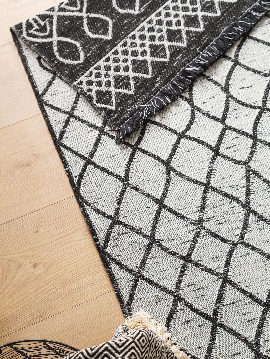 Teppich Läufer aus recyceltem Material Vigo 80x240 cm Beige / Schwarz