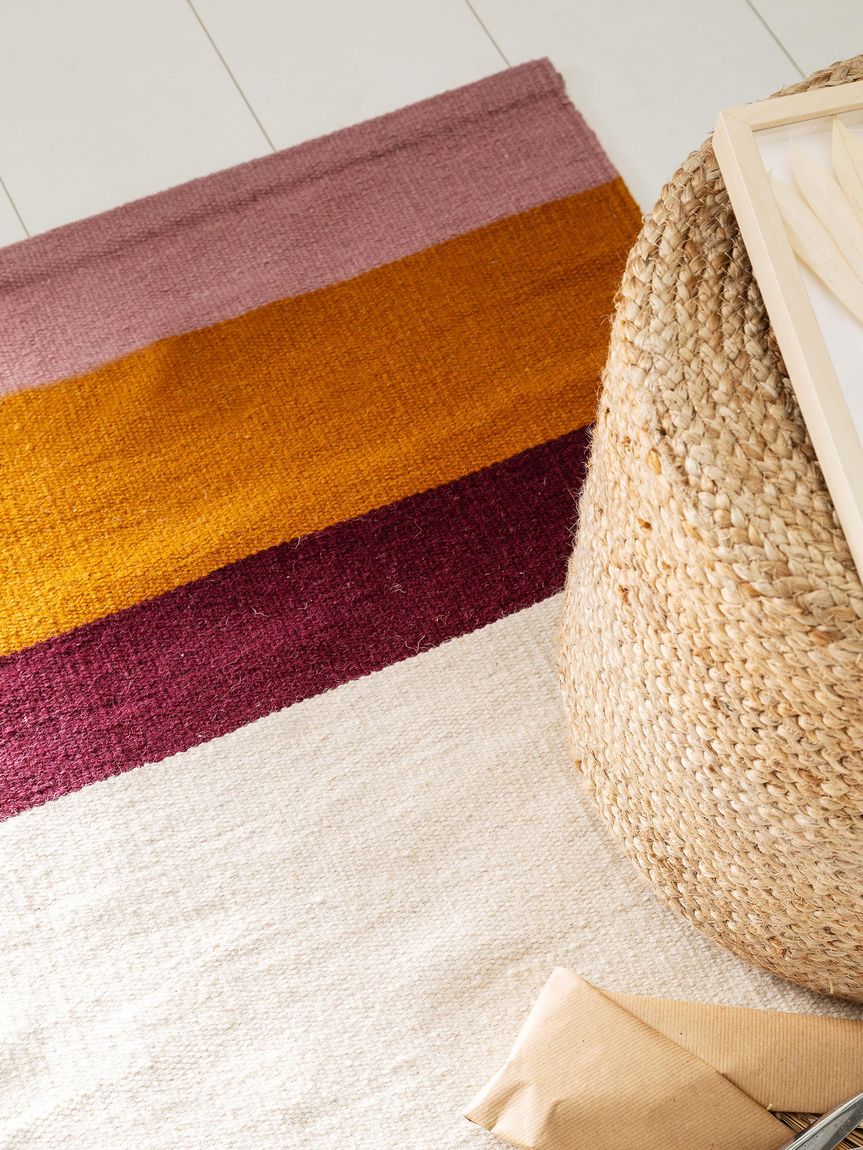 Wollteppich / Läufer New Stripes 70x200 cm Creame / Rosa
