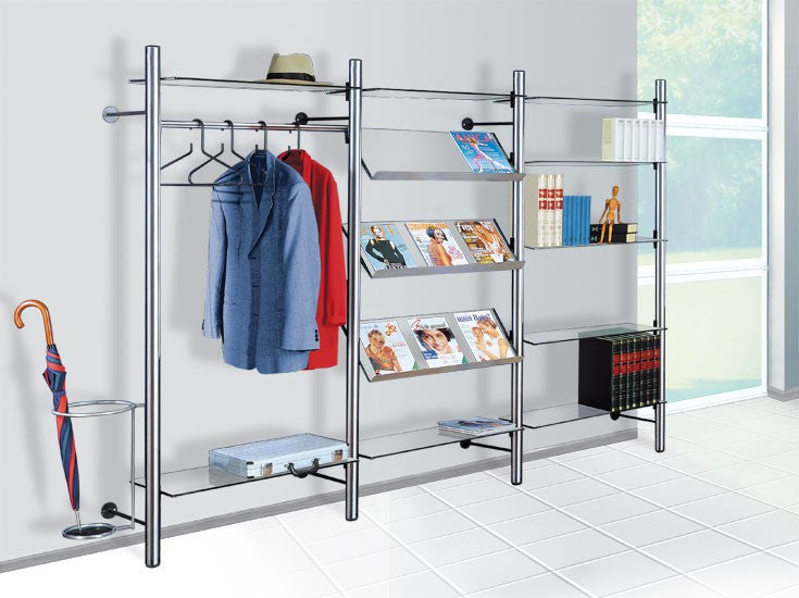 ARTE Garderobe Prospektregal Regal Garderobenständer Edelstahl/Glas