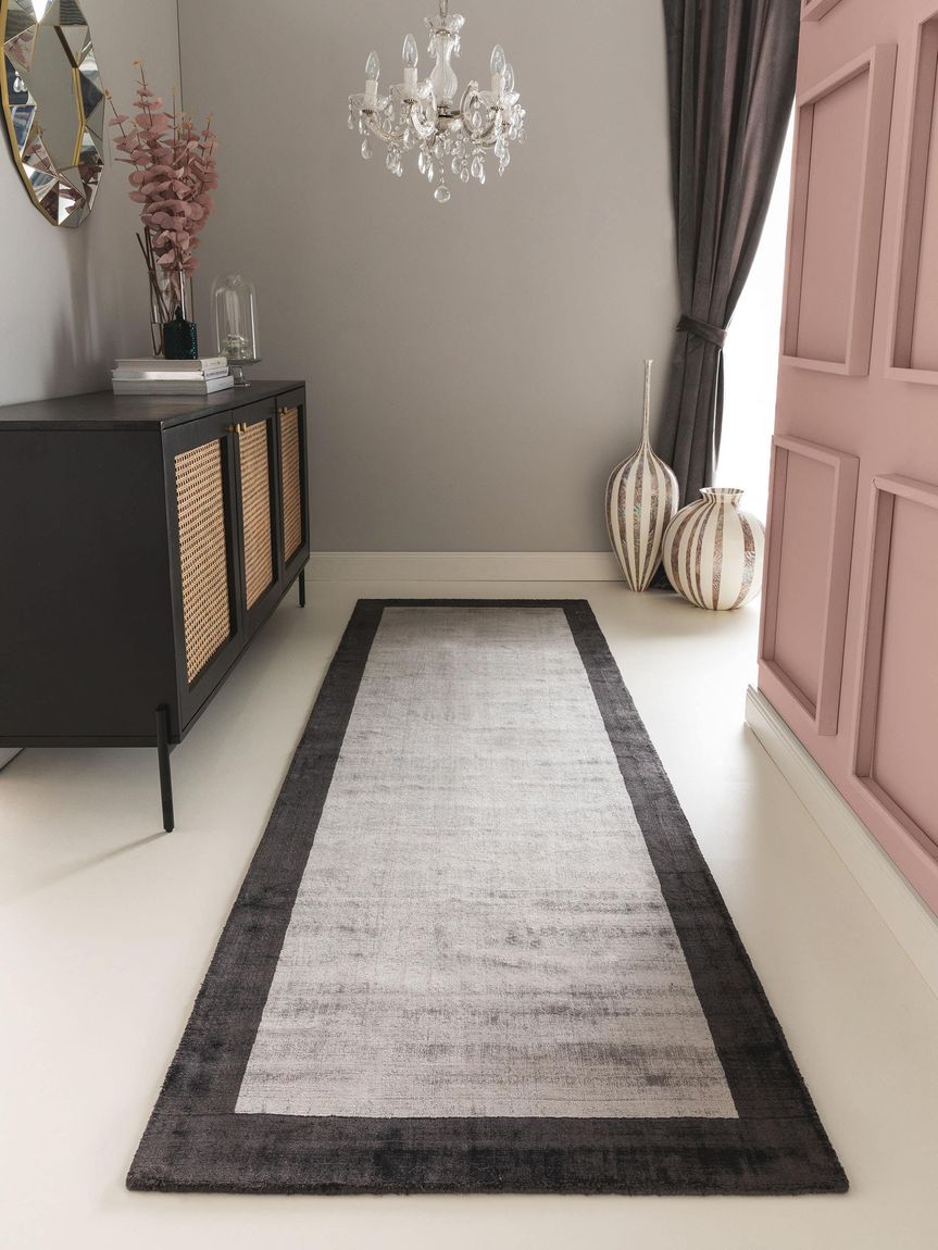 Viskoseteppich Läufer Nova Border 80x250 cm Grau