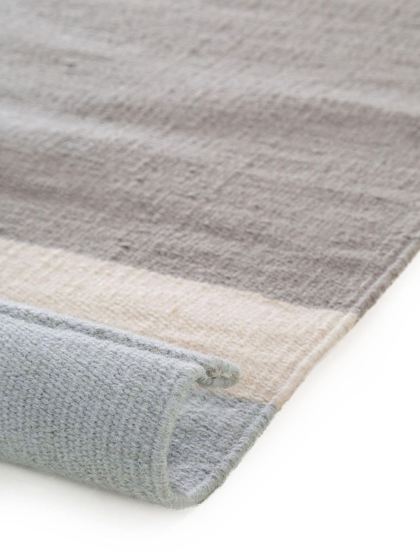 Wollteppich / Läufer New Stripes 70x200 cm Hellgrau / Minze