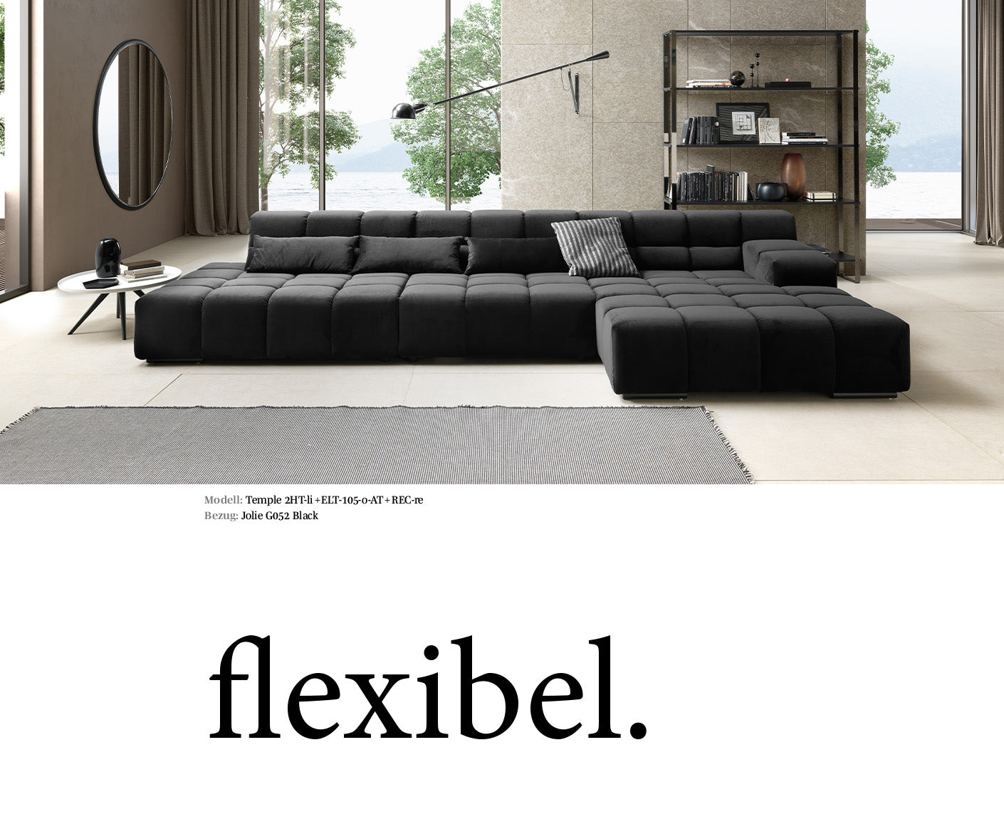 designwerk Temple 3-Sitzer Sofa | 288 x 113 cm| mit Rückenverstellung | Microfaser