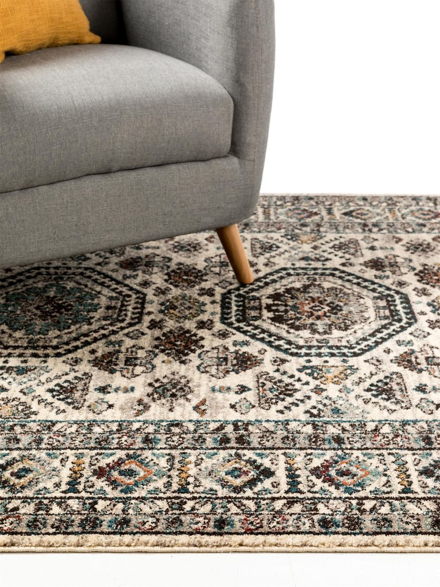 Teppich Kamal Beige / Blau