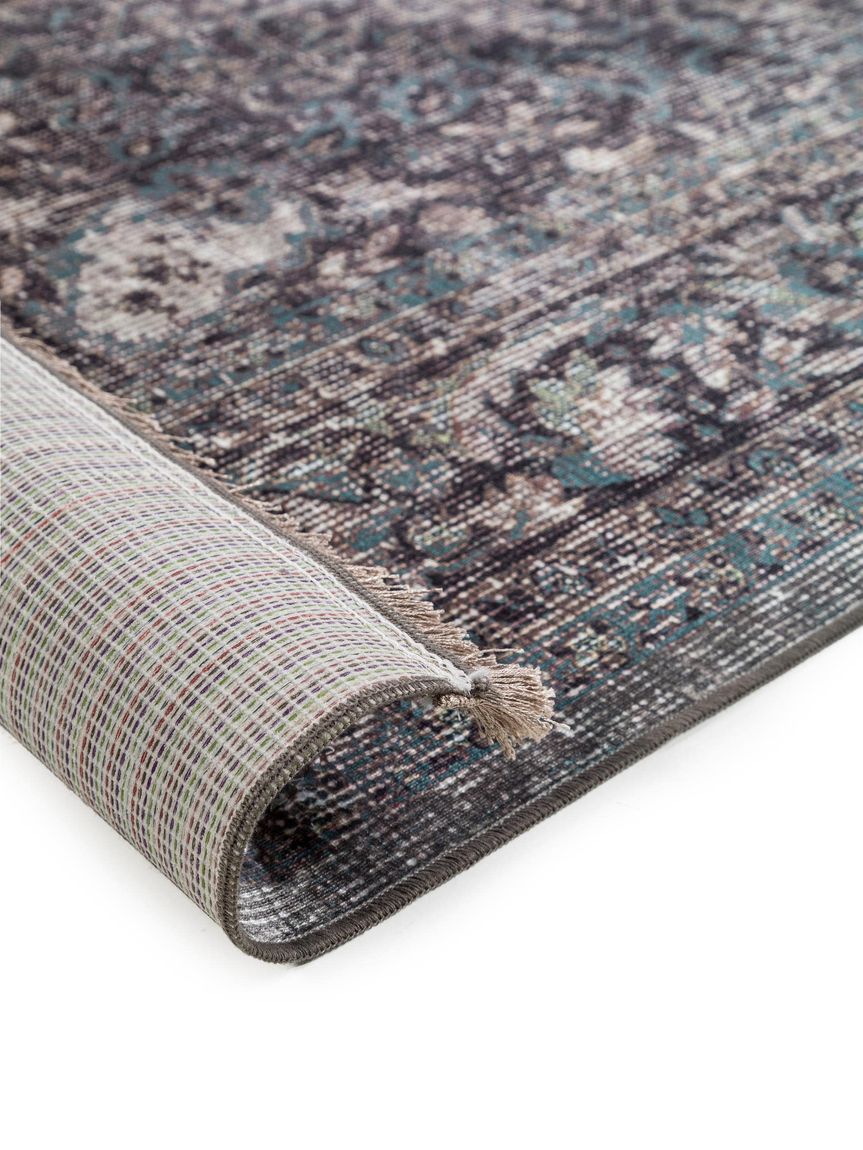 Teppich mit Print Siljan Grau / Türkis