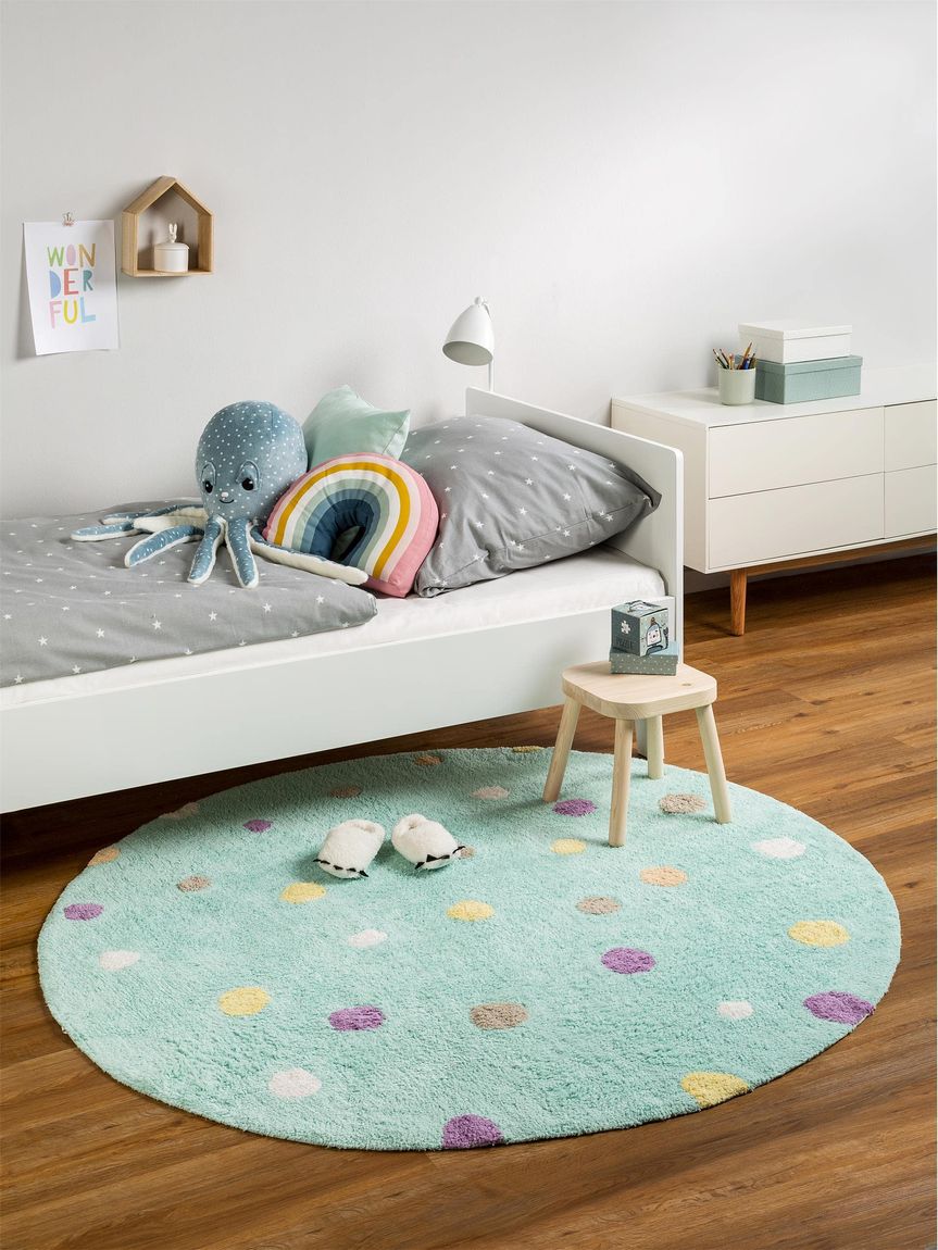 Waschbarer Kinderteppich Bambini Ø 150 cm rund Türkis