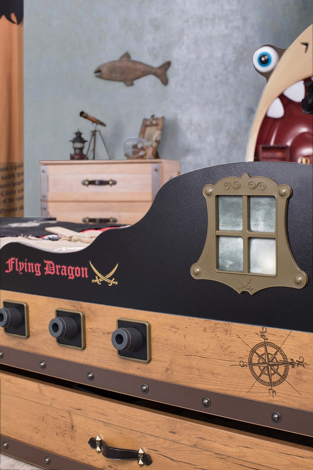 Cilek PIRATE S Bett Kinderbett Piratenbett Schiff Braun 90x190 cm