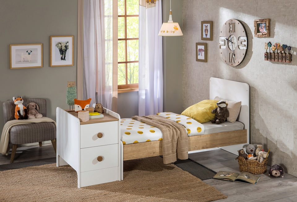 Cilek NATURA BABY Babybett L mitwachsend mit Zubehör Kinderbett Weiß / Natur