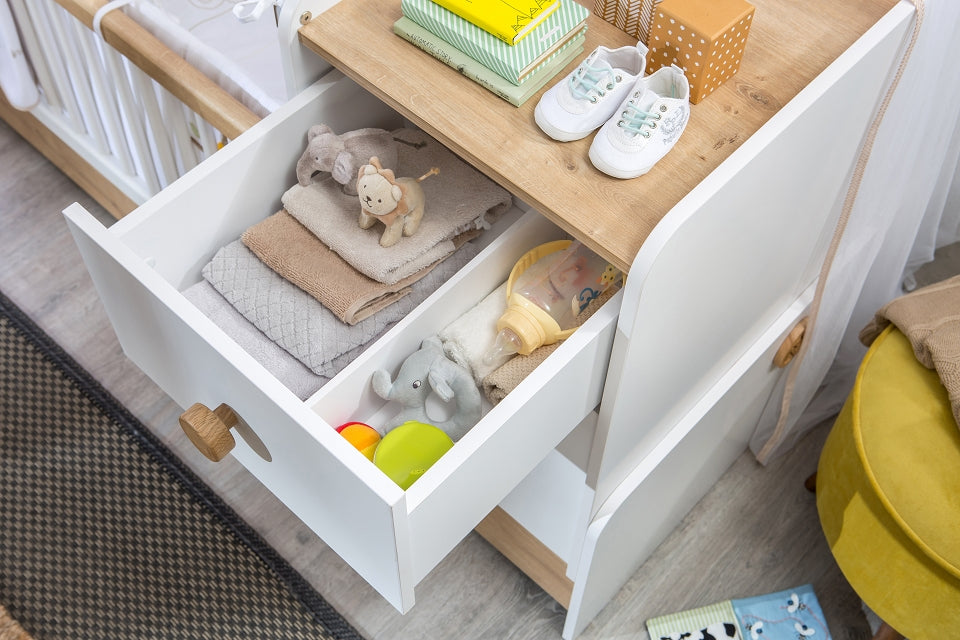 Cilek NATURA BABY Babybett L mitwachsend mit Zubehör Kinderbett Weiß / Natur