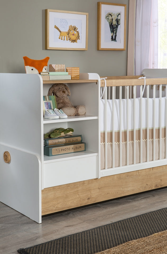 Cilek NATURA BABY Babybett L mitwachsend mit Zubehör Kinderbett Weiß / Natur