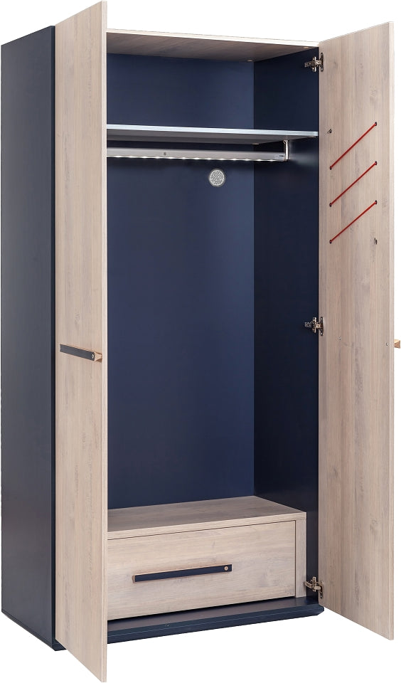 Cilek TRIO Kleiderschrank Kinderkleiderschrank Schrank 2-türig Blau / White-Wash